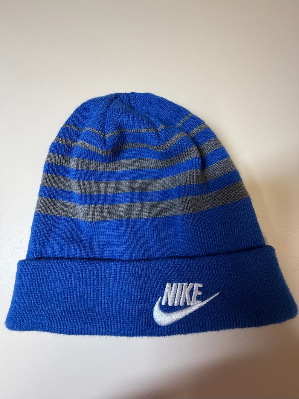 Nike Royal Blue & Gray Striped Cuffed Beanie